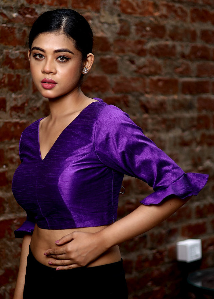 Purple Dupion Silk Designer Blouse - Indian Silk House Agencies