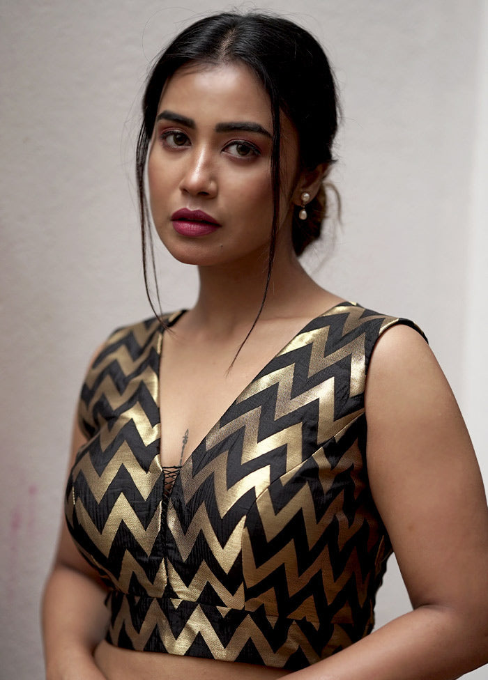Black Brocade Designer Blouse - Indian Silk House Agencies