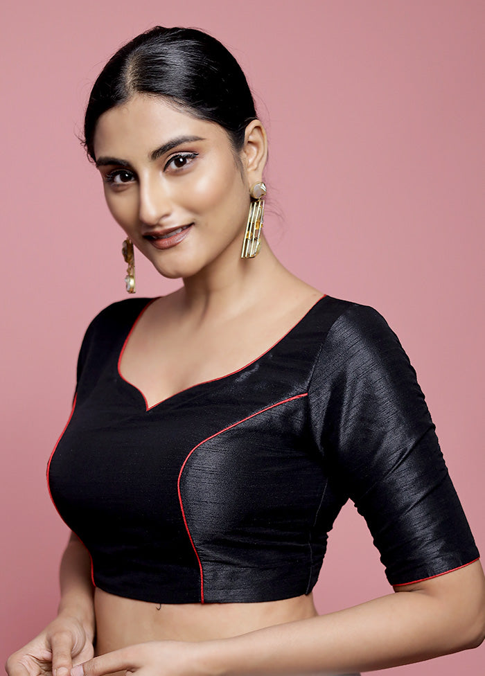 Black Dupion Silk Designer Blouse - Indian Silk House Agencies