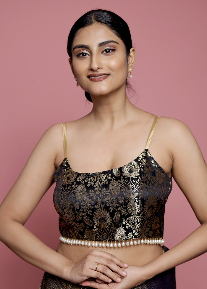 Black Brocade Designer Blouse - Indian Silk House Agencies