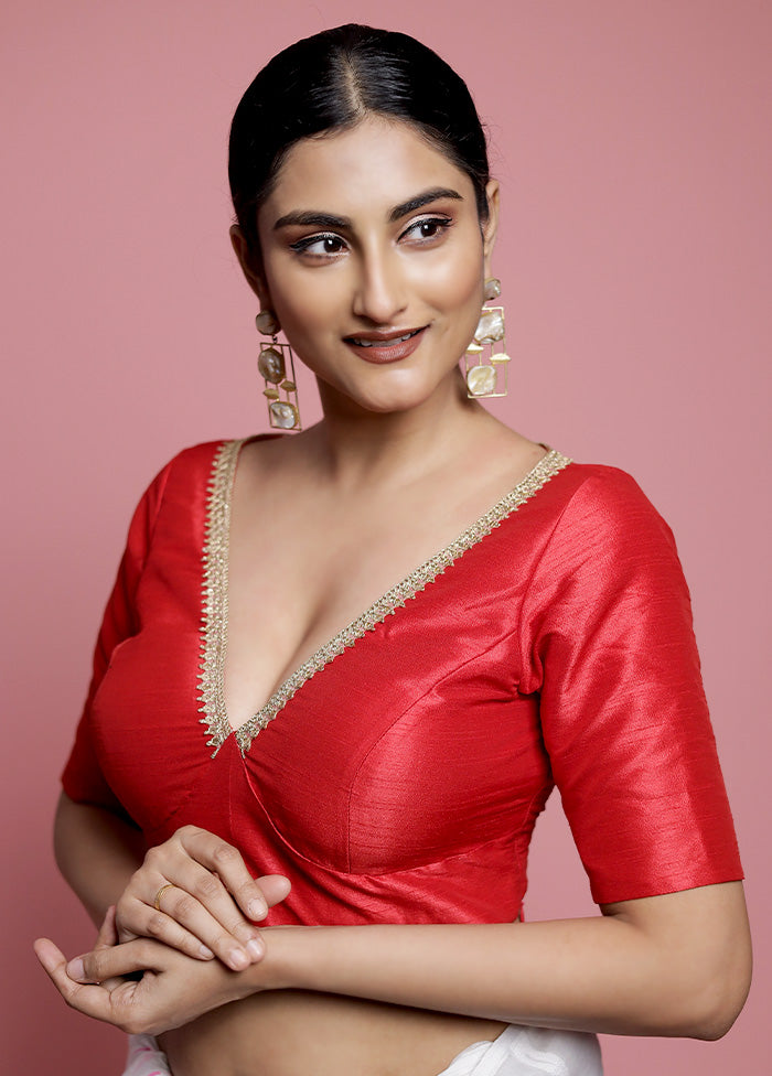 Red Dupion Silk Designer Blouse - Indian Silk House Agencies