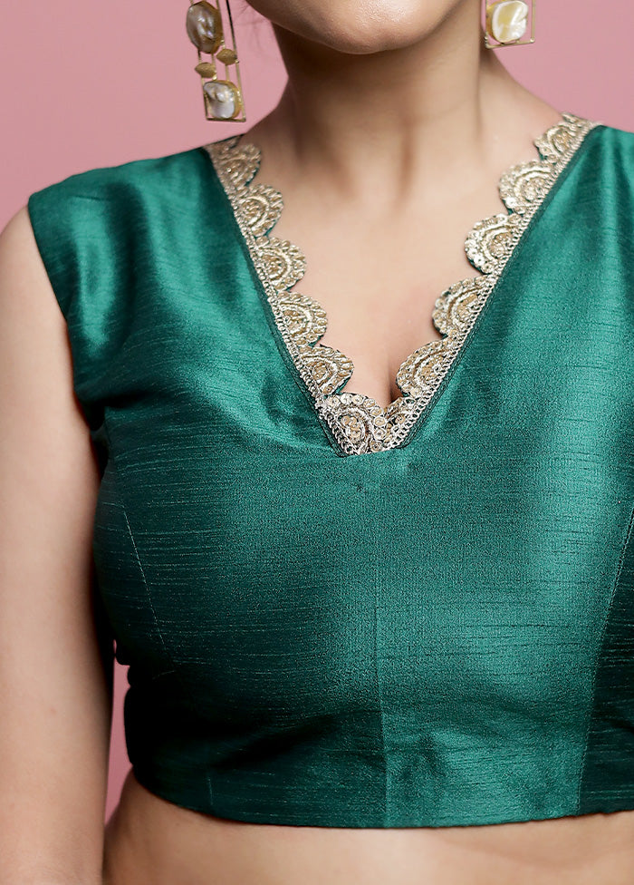 Green Dupion Silk Designer Blouse - Indian Silk House Agencies