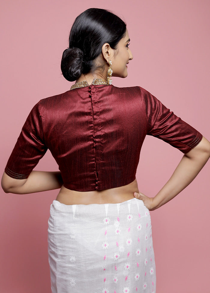 Maroon Dupion Silk Designer Blouse - Indian Silk House Agencies