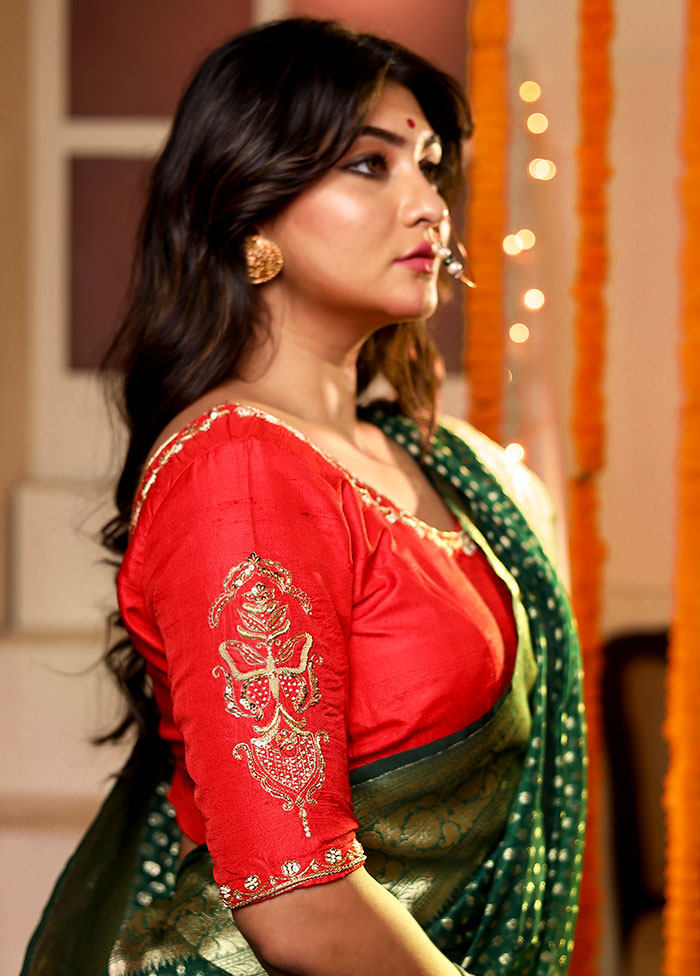 Red Zardosi Work Silk Designer Blouse - Indian Silk House Agencies
