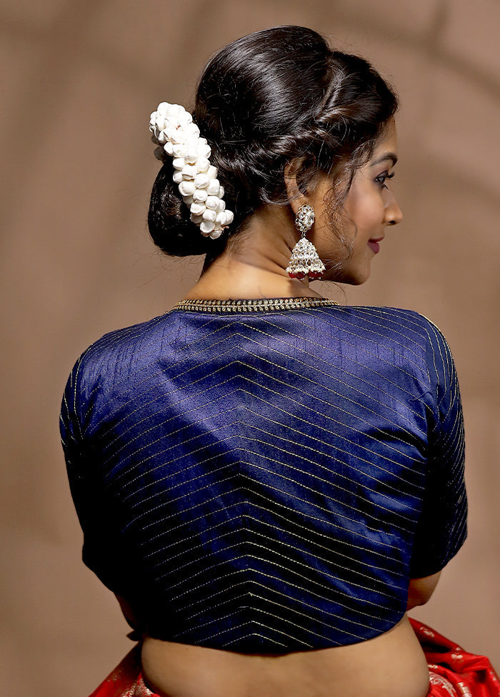 Navy Blue Dupion Silk Designer Blouse - Indian Silk House Agencies