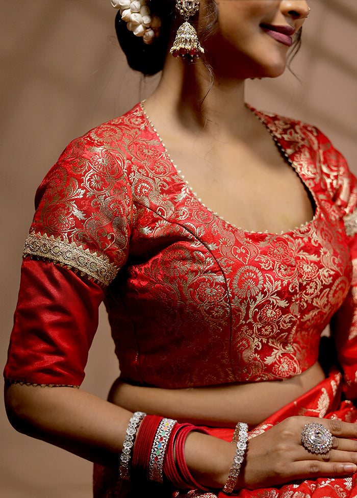 Red Brocade Designer Blouse - Indian Silk House Agencies