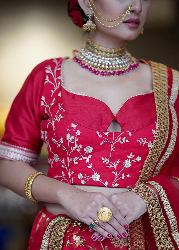 Red Dupion Silk Designer Blouse - Indian Silk House Agencies
