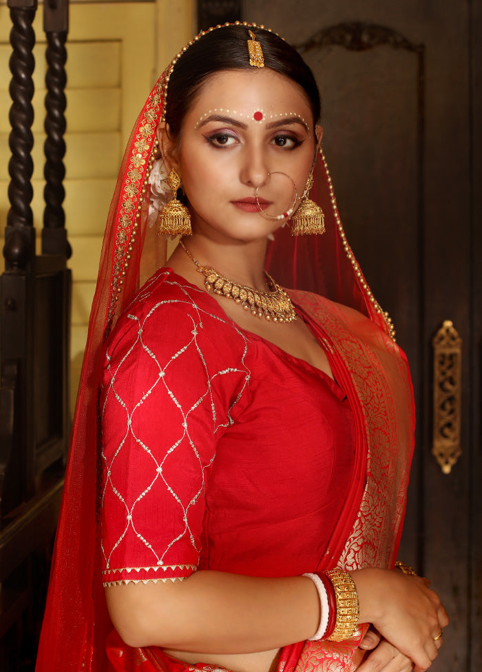 Red Dupion Silk Designer Blouse - Indian Silk House Agencies