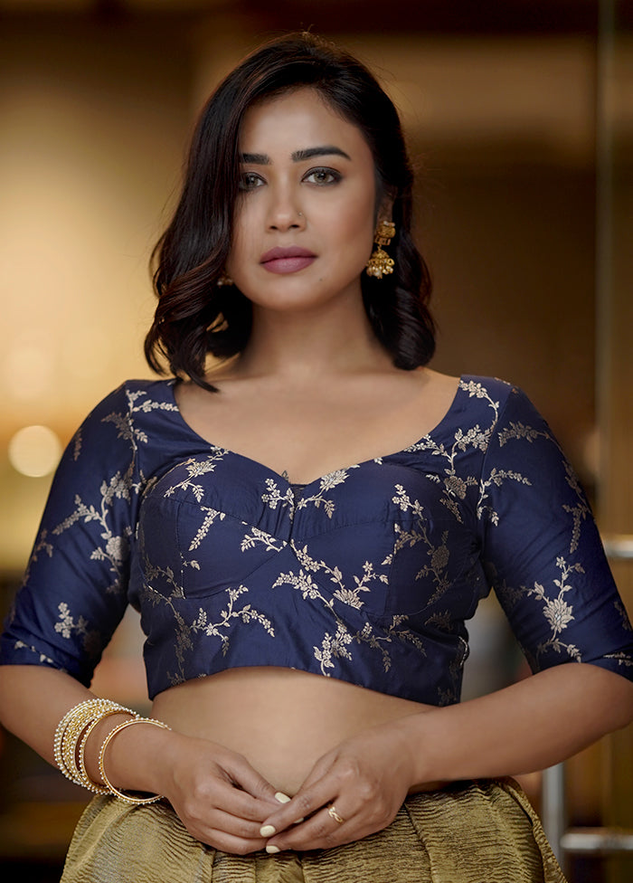 Navy Blue Brocade Designer Blouse - Indian Silk House Agencies