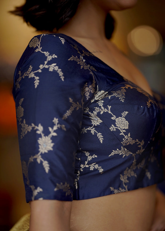 Navy Blue Brocade Designer Blouse - Indian Silk House Agencies