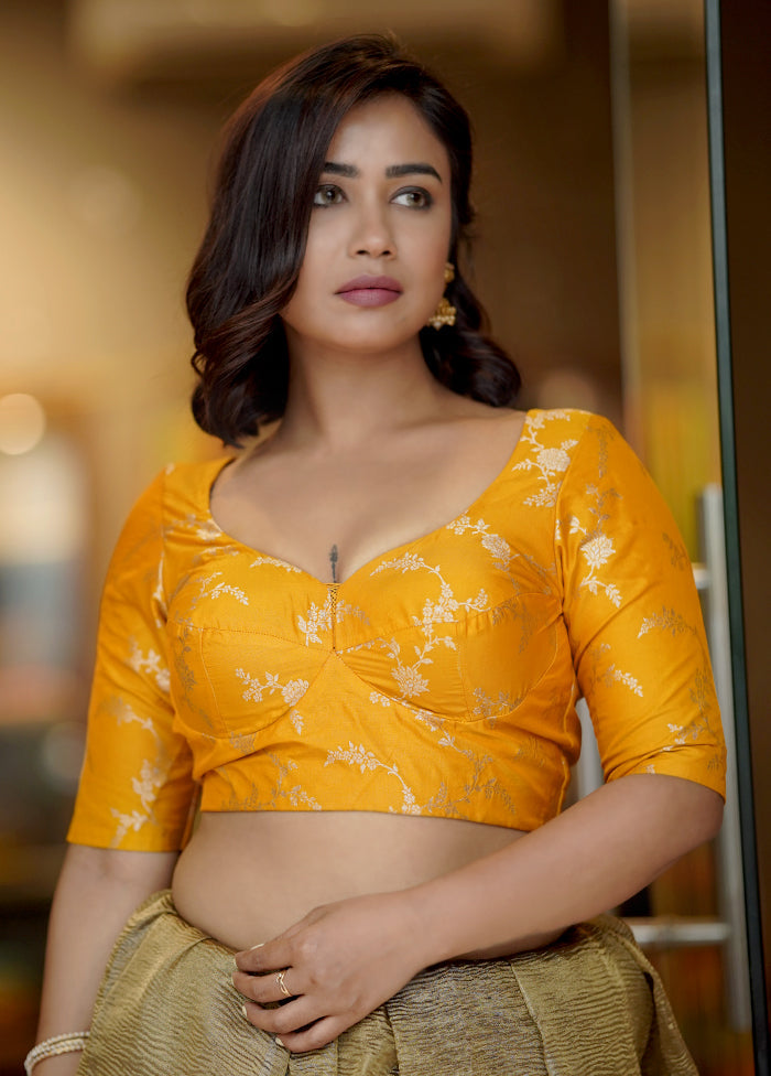 Yellow Brocade Designer Blouse - Indian Silk House Agencies