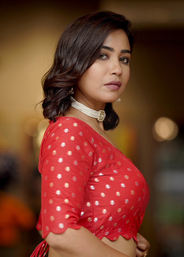 Red Brocade Designer Blouse - Indian Silk House Agencies