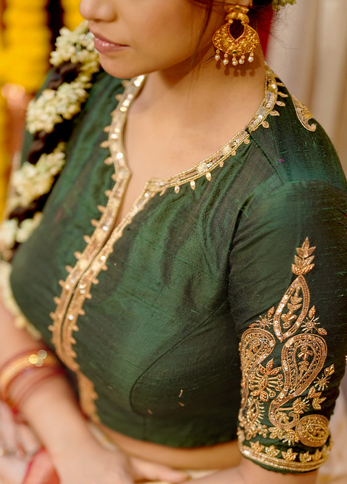 Green Pure Silk Designer Blouse - Indian Silk House Agencies