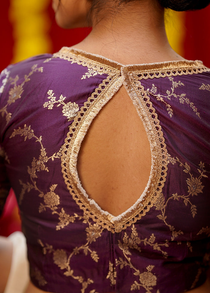 Purple Brocade Designer Blouse - Indian Silk House Agencies