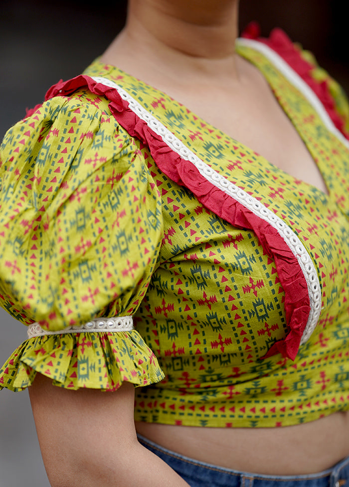 Light Green Cotton Designer Blouse - Indian Silk House Agencies