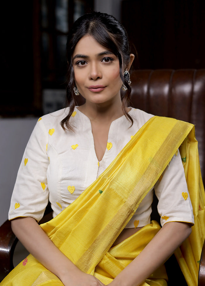 Yellow Cotton Silk Designer Blouse - Indian Silk House Agencies