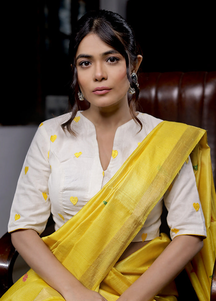 Yellow Cotton Silk Designer Blouse - Indian Silk House Agencies
