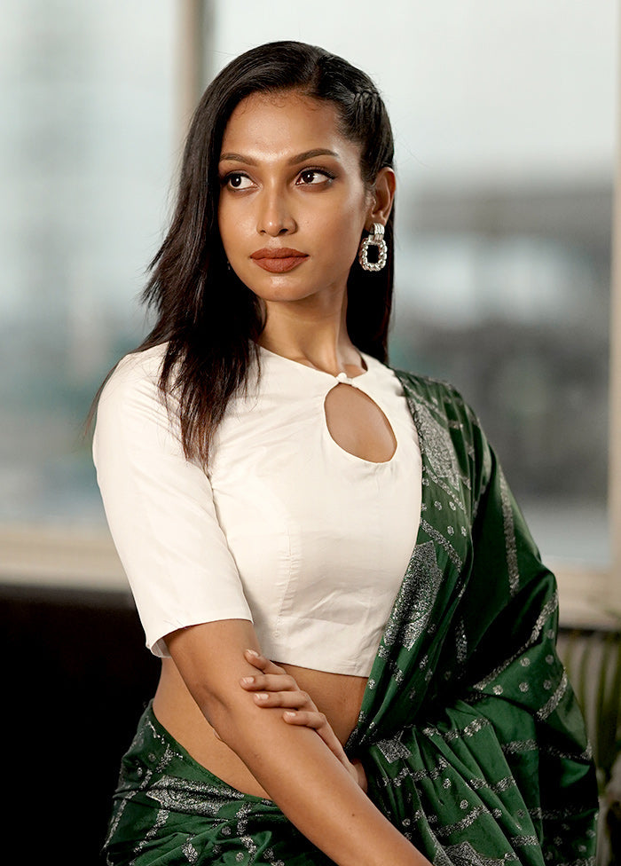 White Blended Silk Designer Blouse