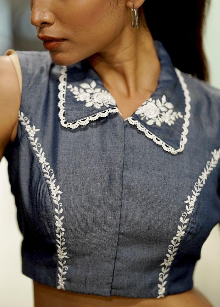 Blue Denim Designer Blouse