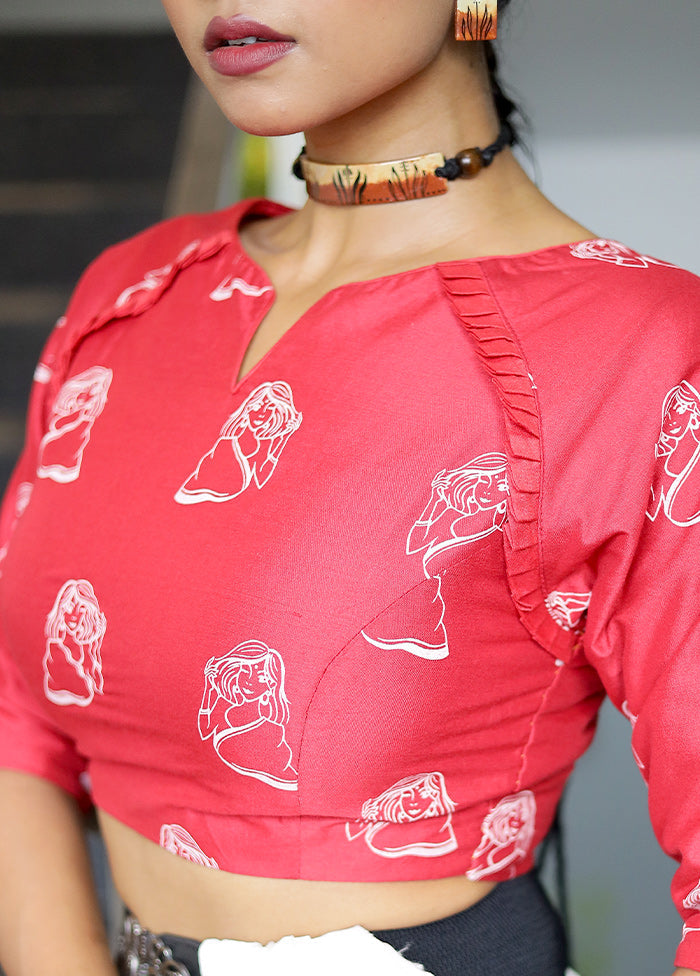 Red Cotton Silk Designer Blouse
