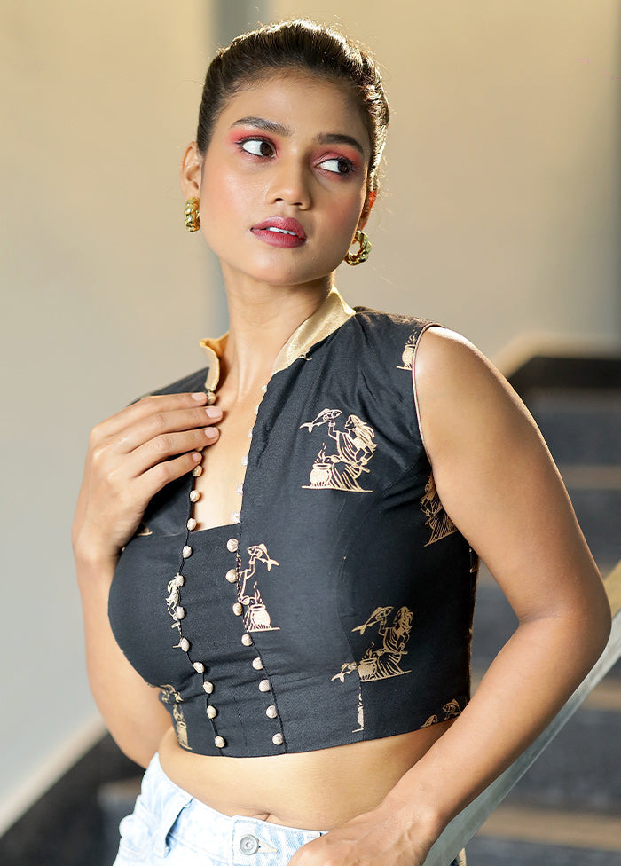 Black Cotton Silk Designer Blouse