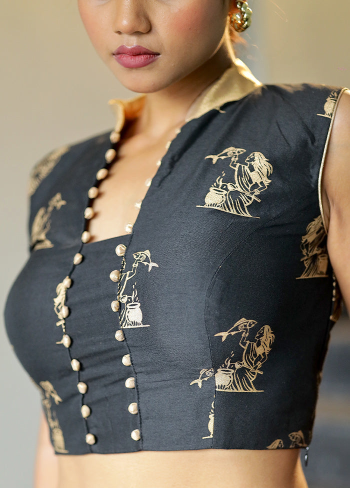 Black Cotton Silk Designer Blouse