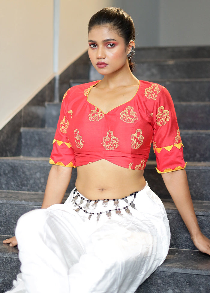 Red Cotton Silk Designer Blouse