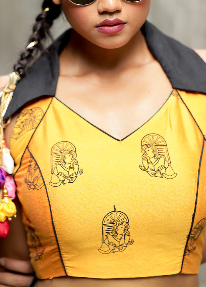 Yellow Cotton Silk Designer Blouse