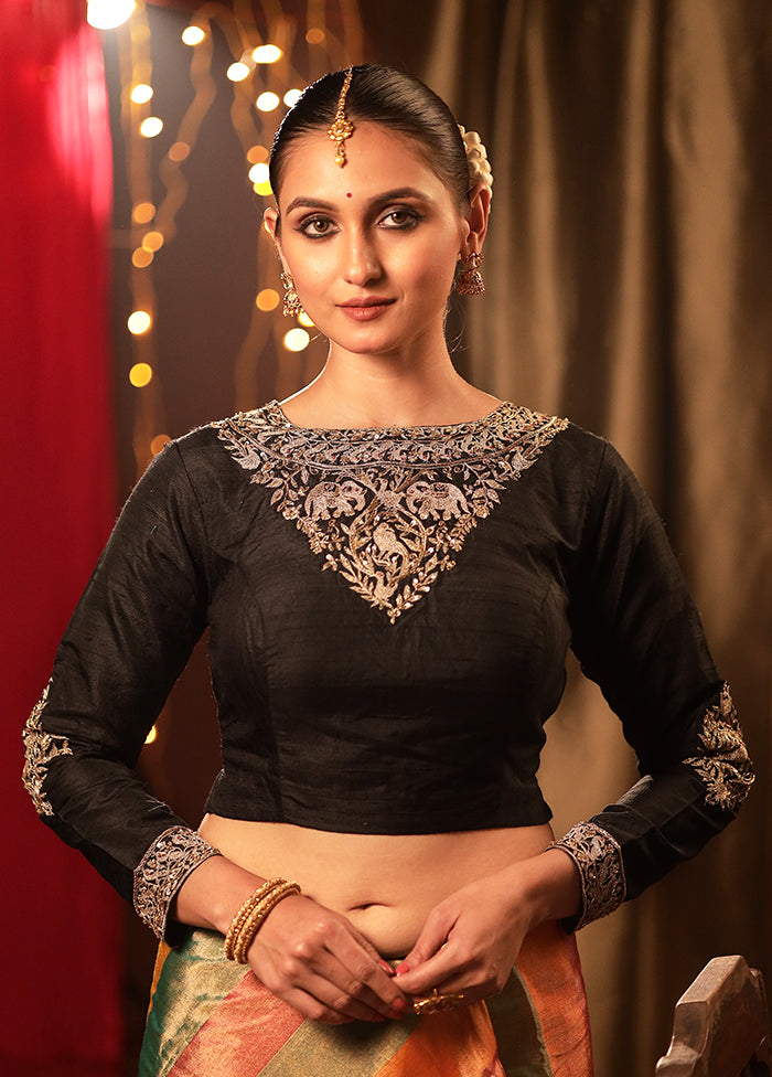 Black Raw Silk Designer Blouse