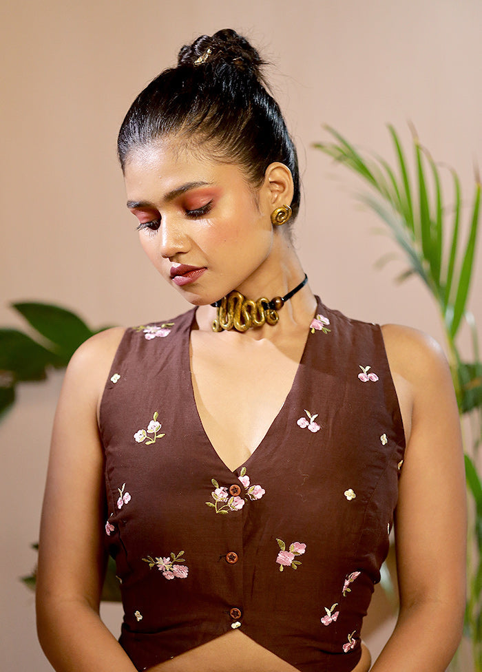 Brown Cotton Designer Blouse