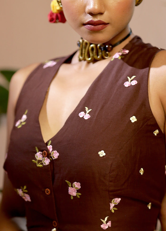 Brown Cotton Designer Blouse