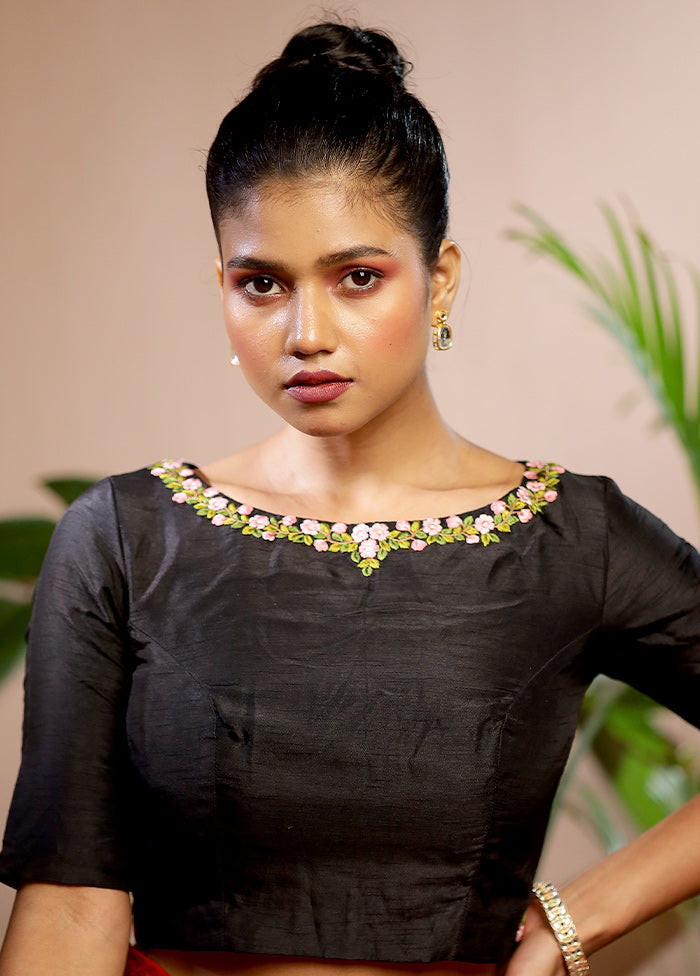 Black Cotton Silk Designer Blouse