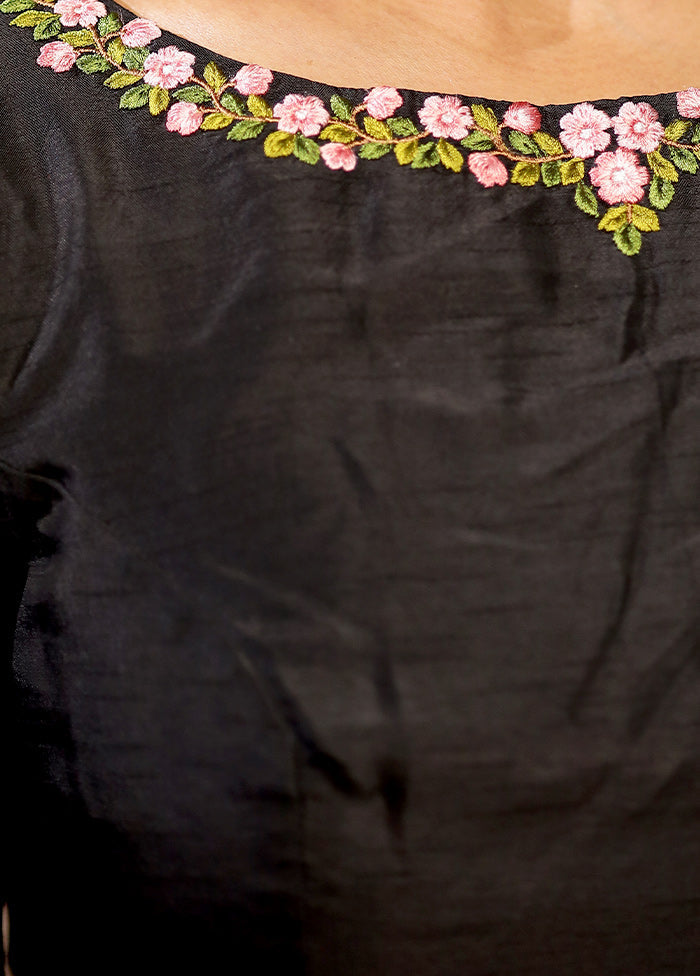 Black Cotton Silk Designer Blouse