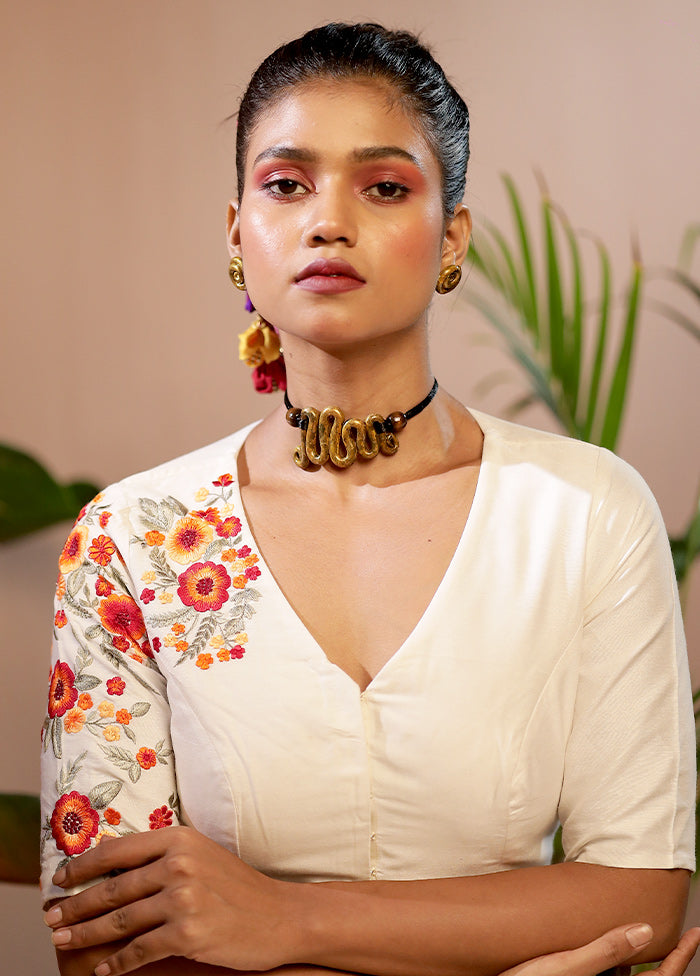 Cream Dola Silk Designer Blouse