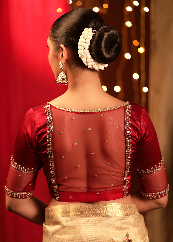 Maroon Satin Designer Blouse