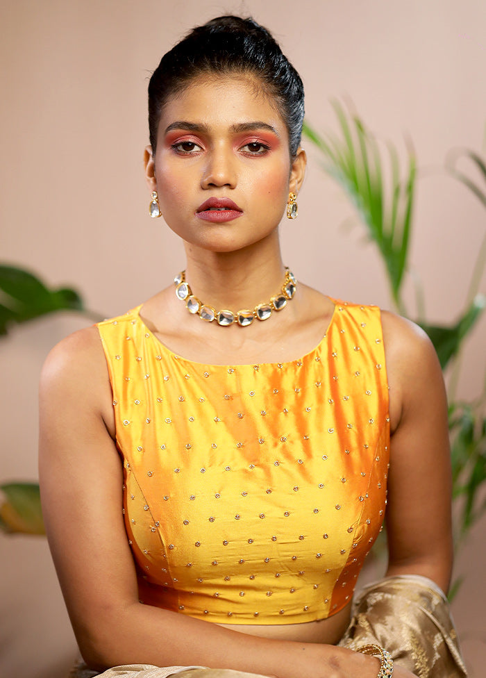 Yellow Blended Silk Designer Blouse