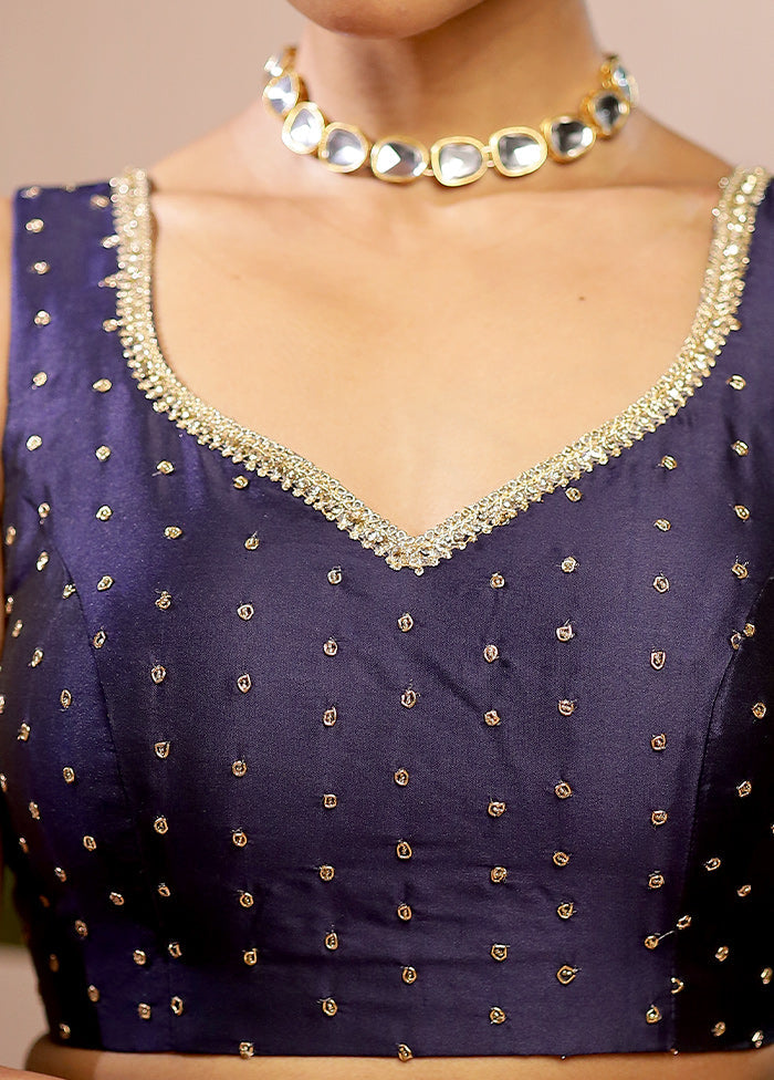 Navy Blue Blended Silk Designer Blouse