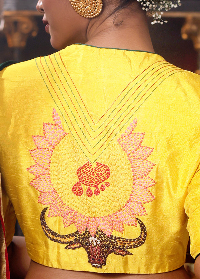Yellow High Neck Designer Blouse
