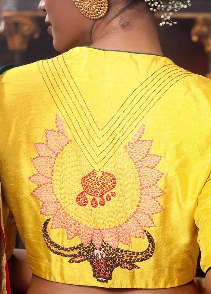 Yellow High Neck Designer Blouse