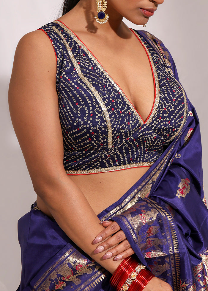 Navy Blue V Neck Designer Blouse