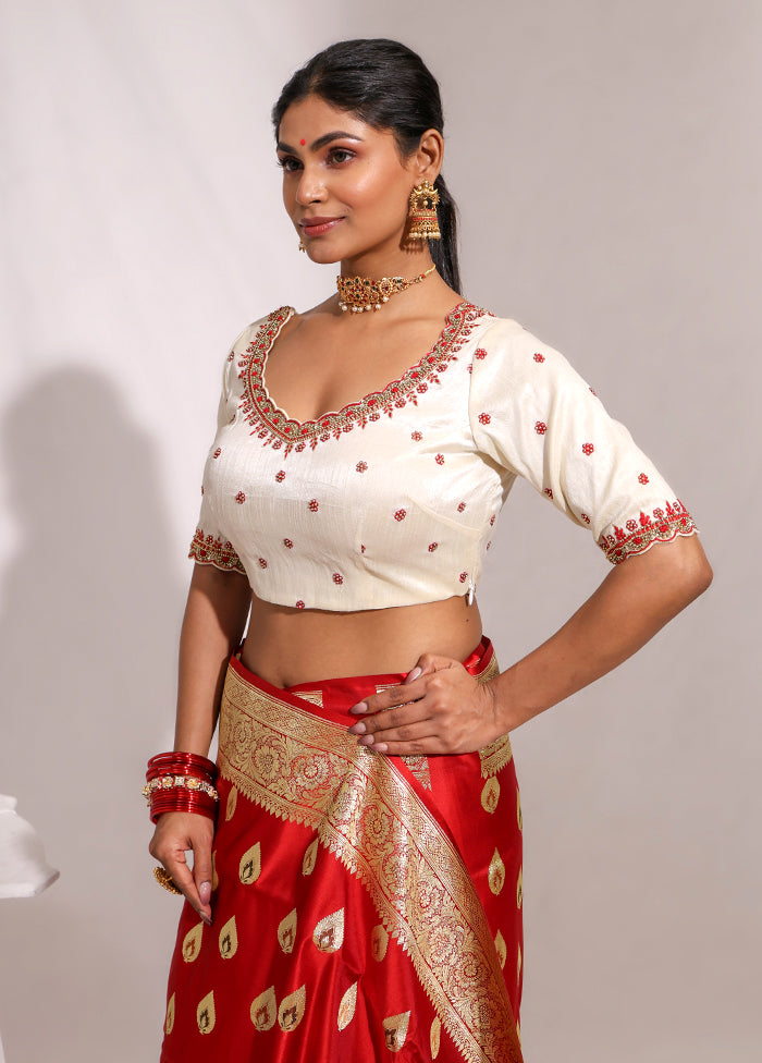 Cream Round Neck Designer Blouse