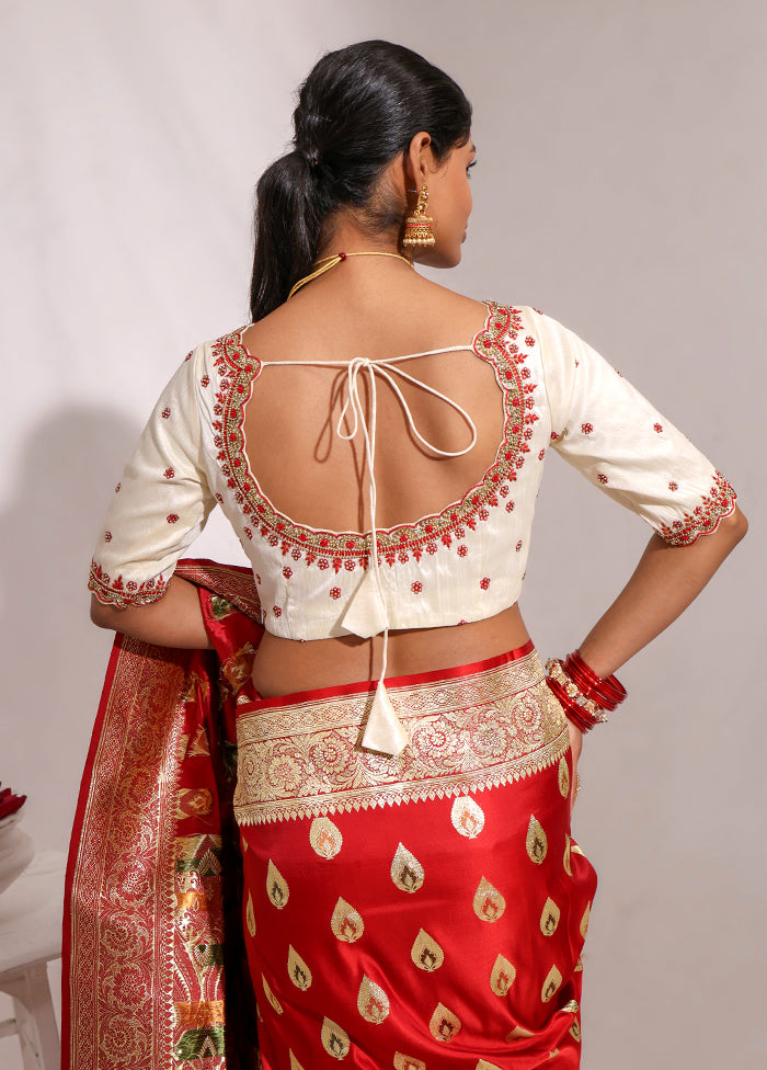 Cream Round Neck Designer Blouse