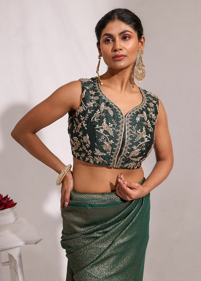 Bottle Green Sweetheart Neck Designer Blouse