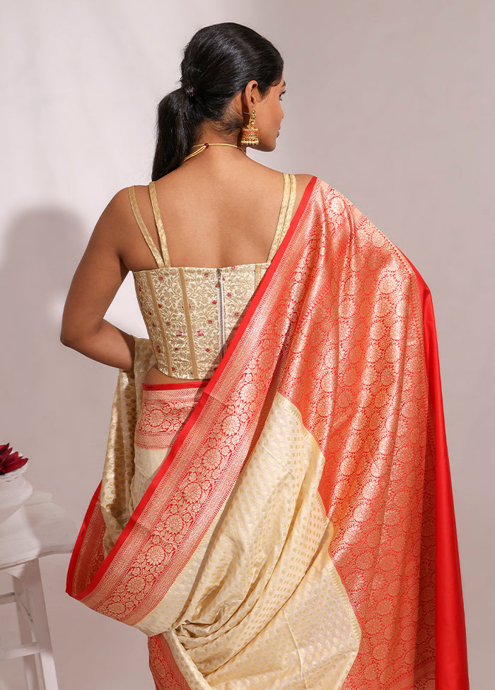 Cream Sweetheart Neck Designer Blouse