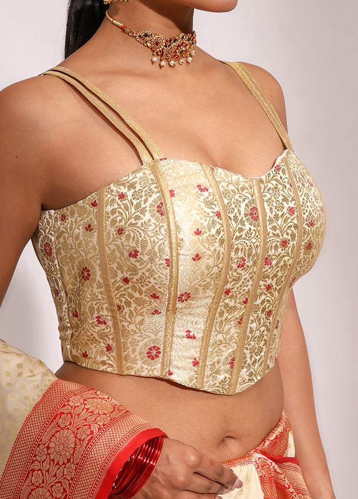 Cream Sweetheart Neck Designer Blouse