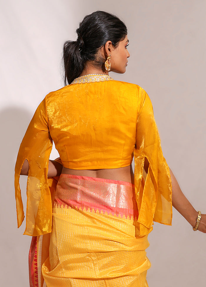 Yellow V Neck Designer Blouse