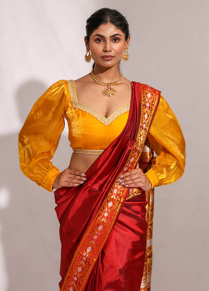 Yellow Pentagon Neck Designer Blouse