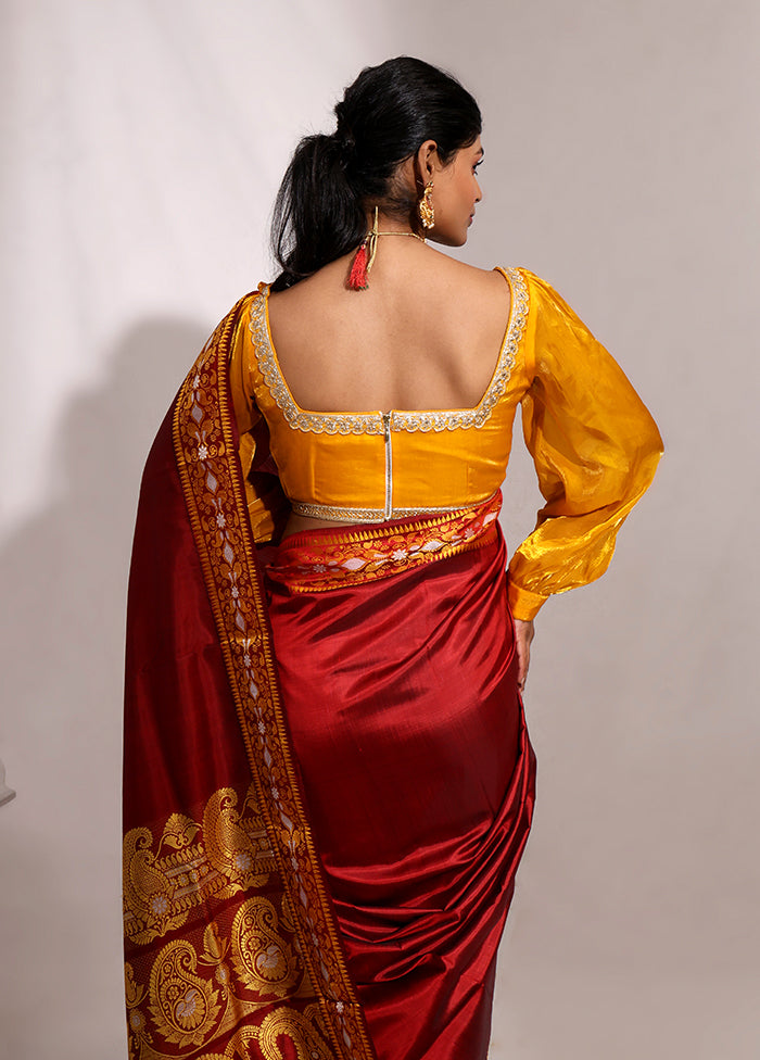 Yellow Pentagon Neck Designer Blouse