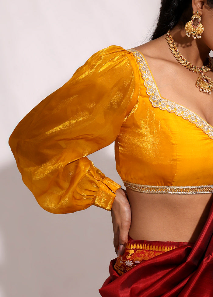 Yellow Pentagon Neck Designer Blouse