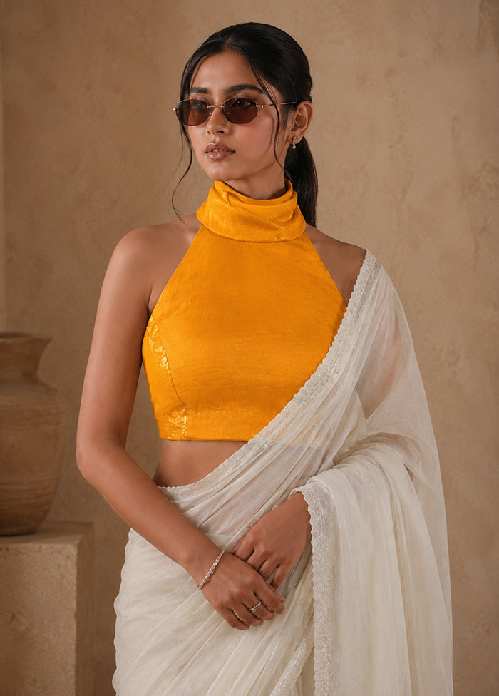 Yellow Halter Neck Designer Blouse